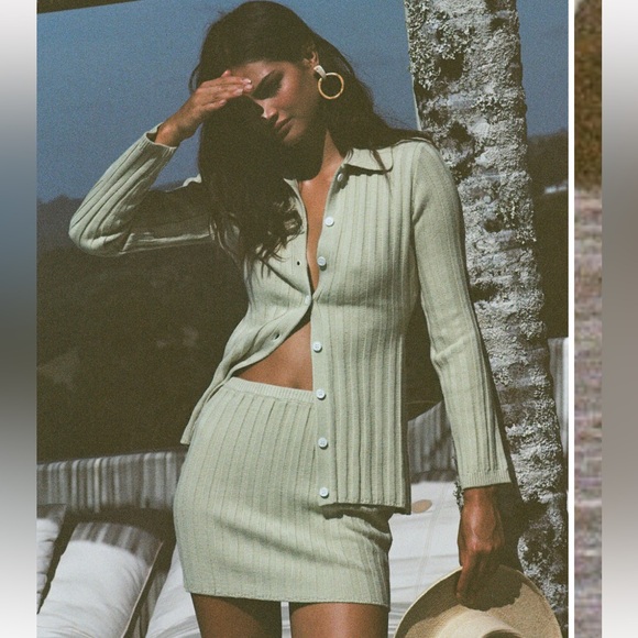 Sabo Skirt Sweaters - Sabo Skirt Light Green Ribbed Sweater Set